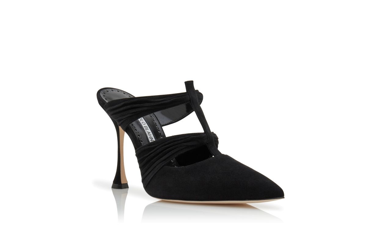 Black Suede Ruched Detail Mules - 3