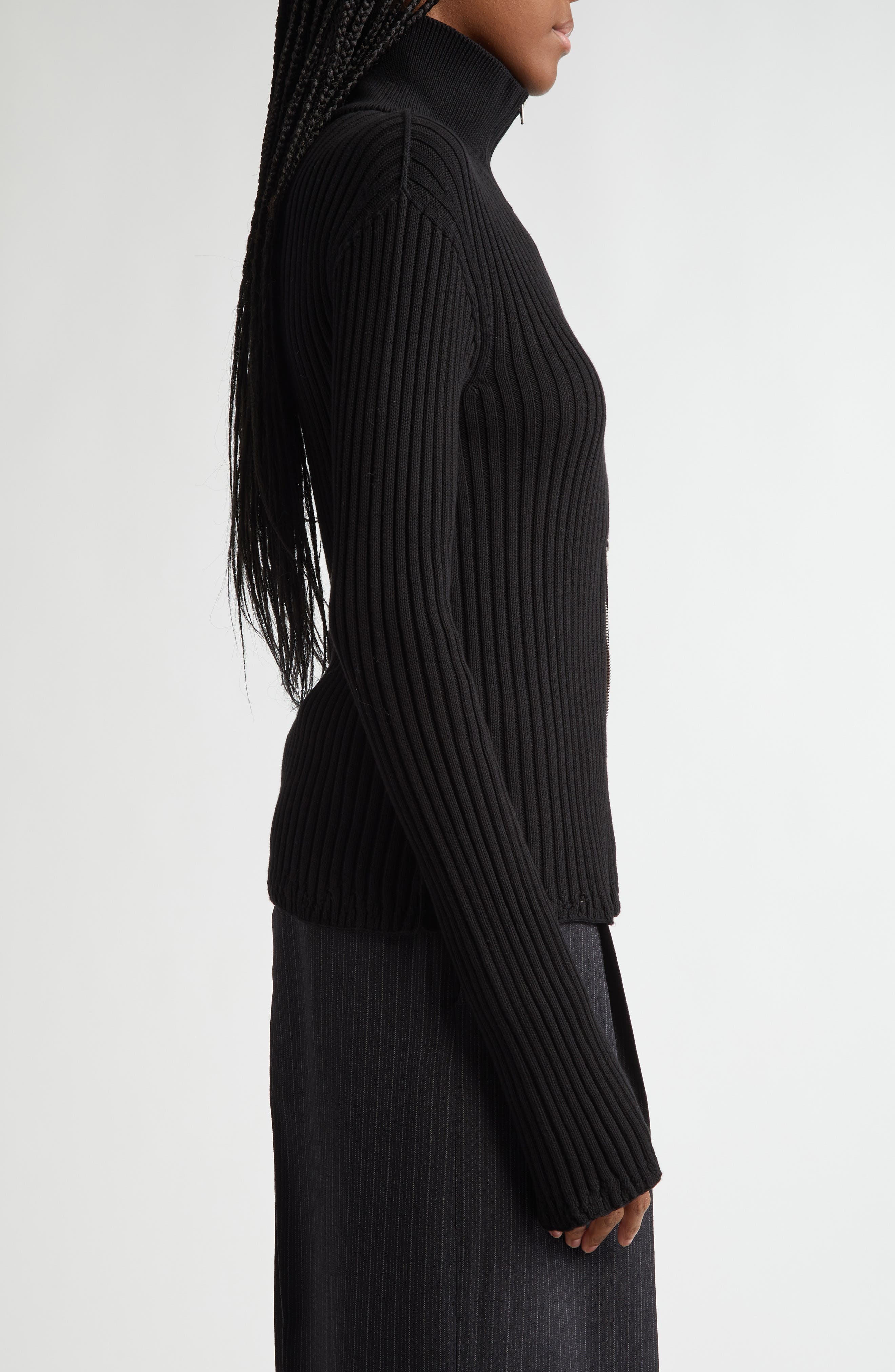 Acne Studios Koton Zip Cotton Rib Cardigan in Black 900 at Nordstrom - 4