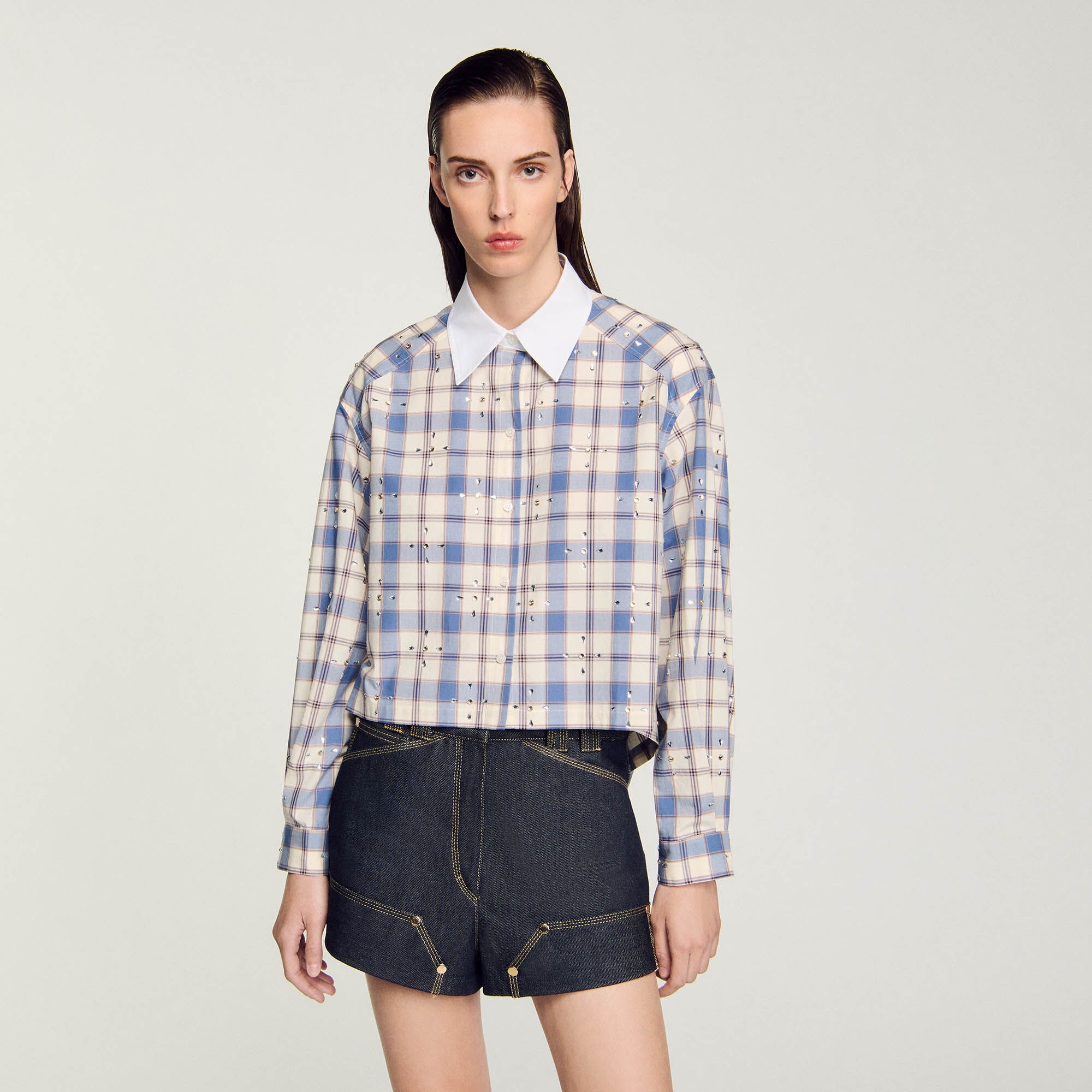RHINESTONE CHECK SHIRT - 5