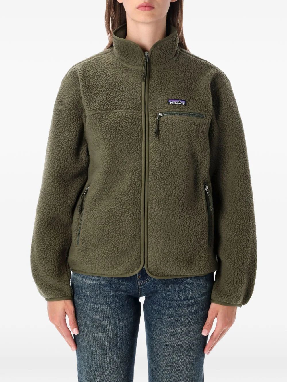 logo-patch fleece jacket - 1