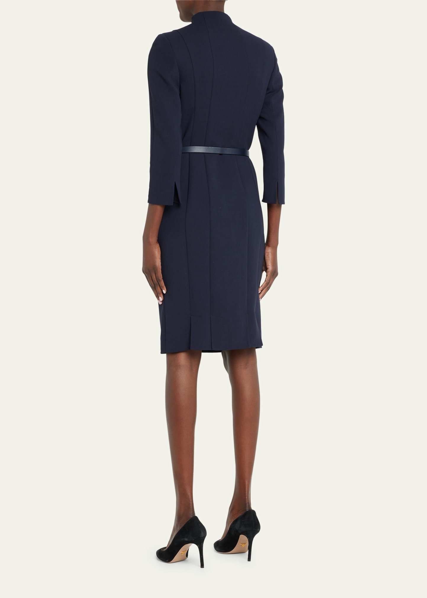 Split-Neck Double-Face Wool Sheath Dress - 3