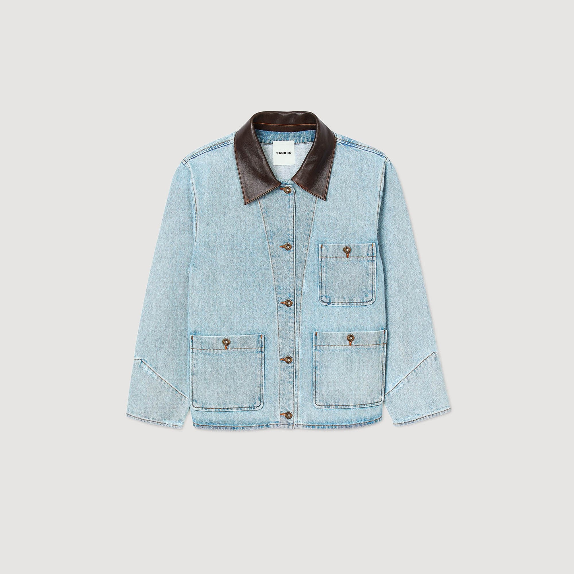 DENIM JACKET WITH LEATHER COLLAR - 6