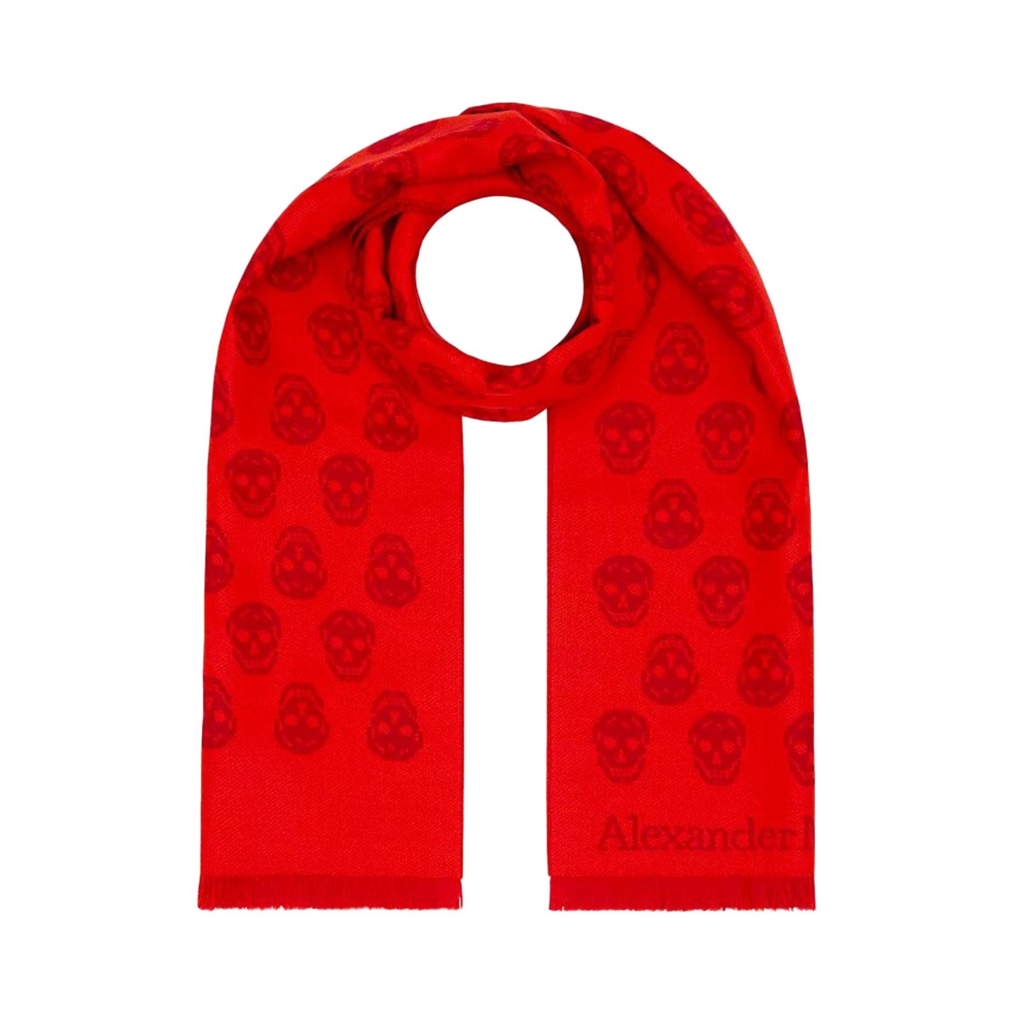 Alexander McQueen Skull Wool Scarf 'Bordeaux Red' - 2