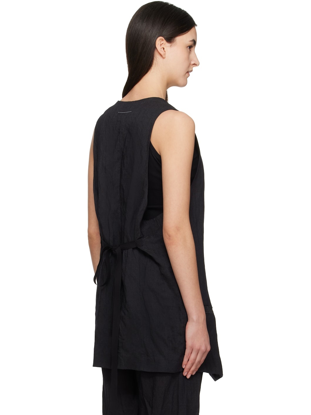 Black Crinkled Metallic Tailoring Vest - 3