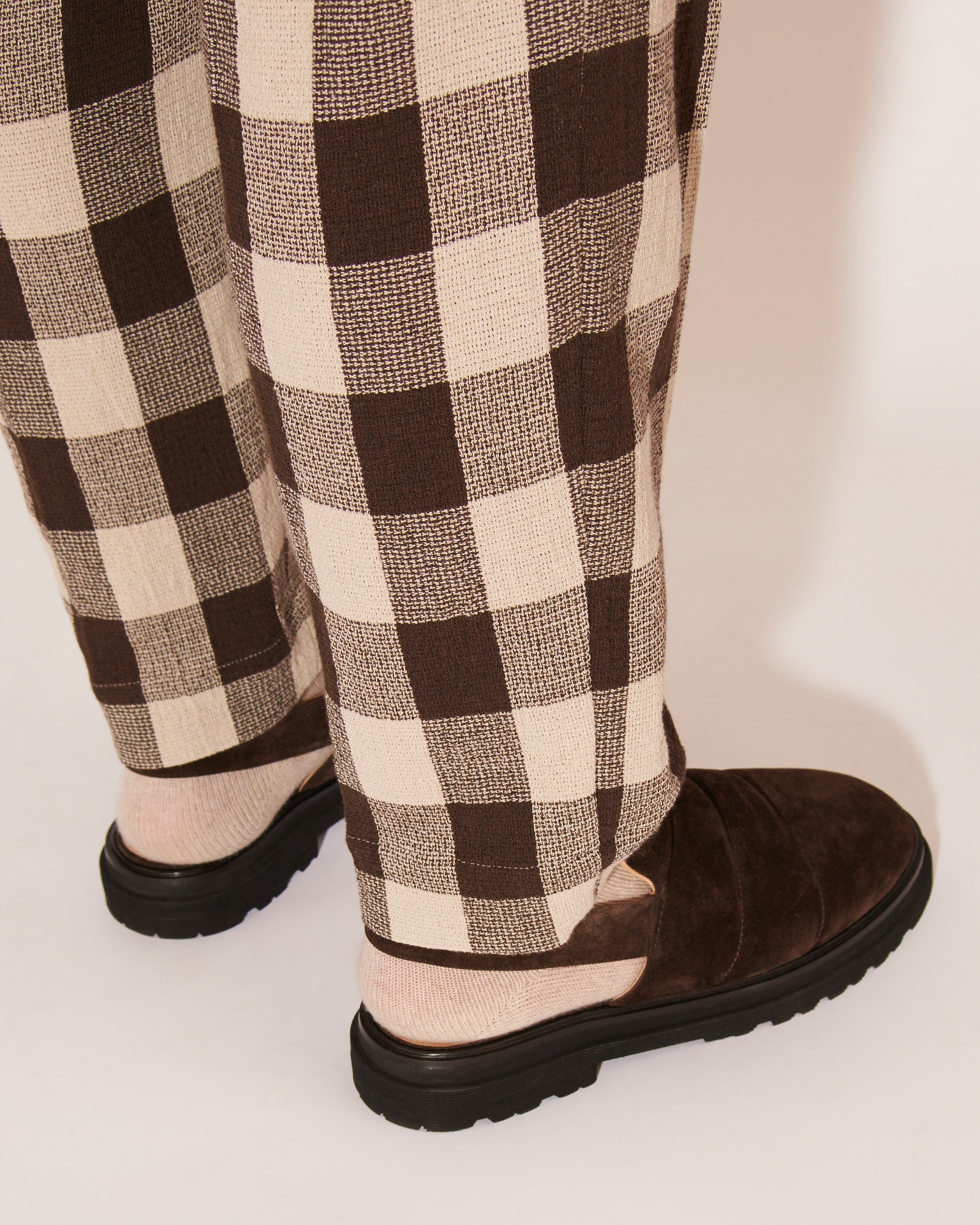 JAIN - Lightweight gingham tile print pants - Brown&Ecru - 5
