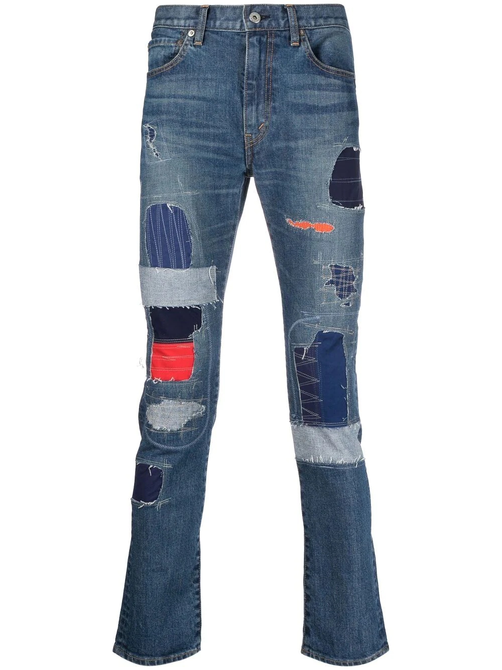 patchwork slim-fit jeans - 1