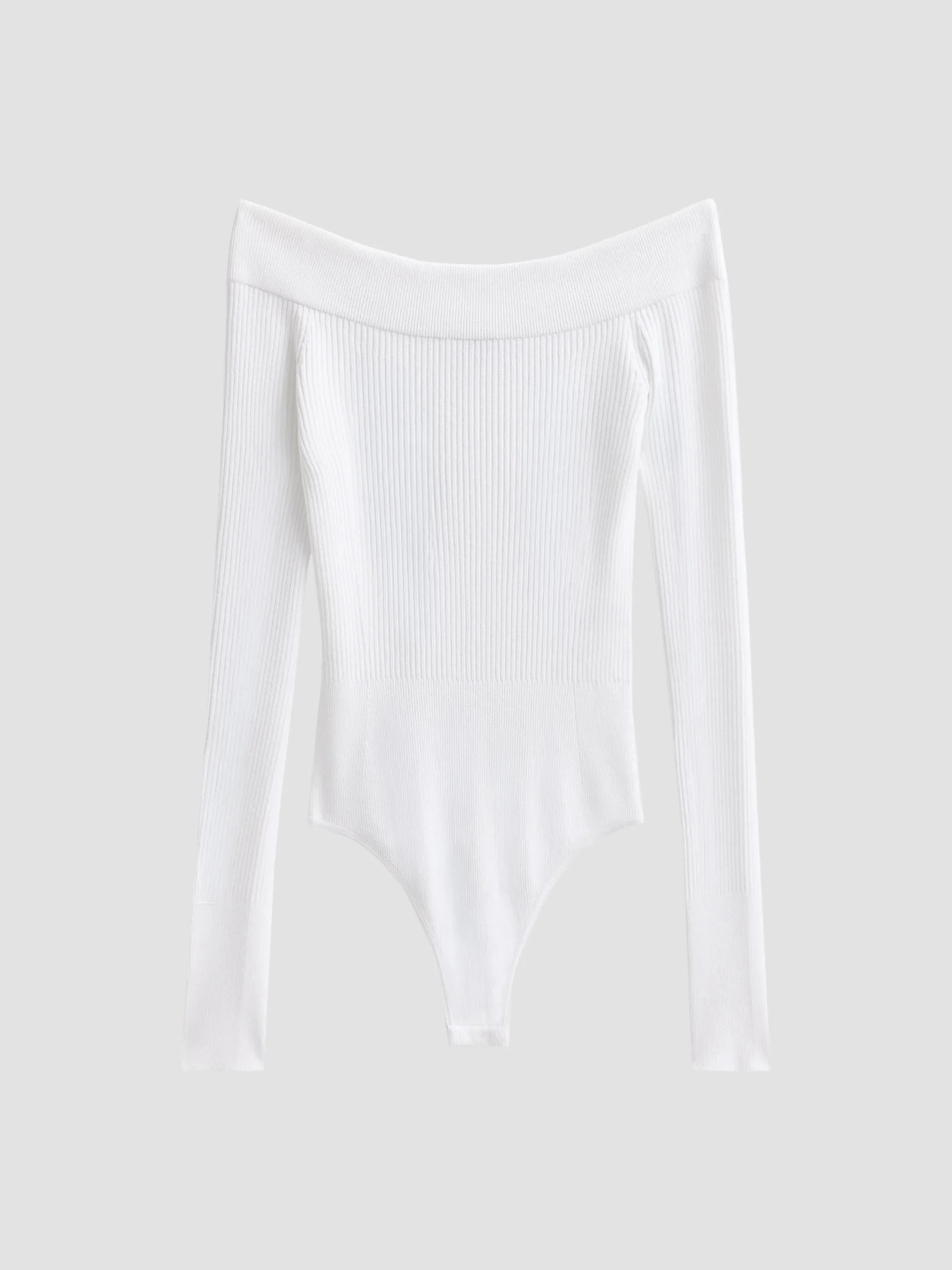 Women's Off-The-Shoulder Long-Sleeve Rib-Knit Bodysuit - Blanc - 1