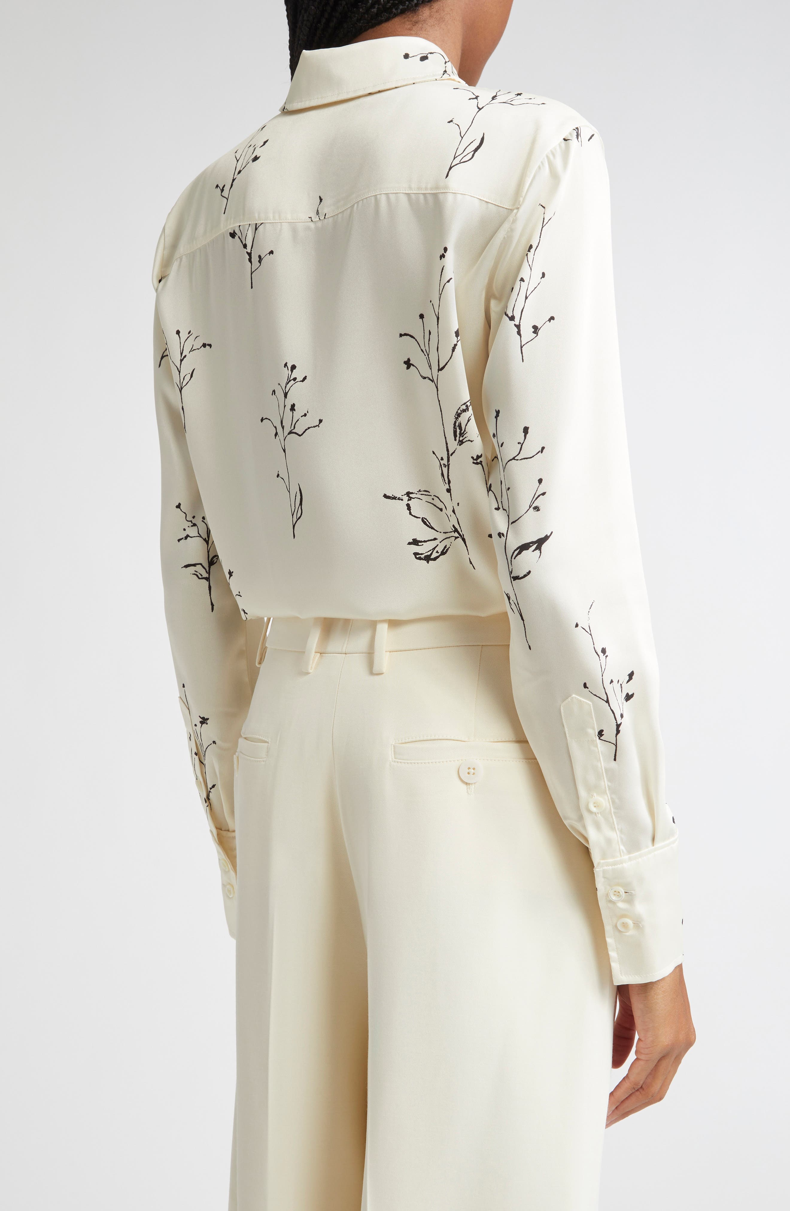 Altuzarra Chika Floral Print Silk Button-Up Shirt in Ivory Botanical at Nordstrom - 3