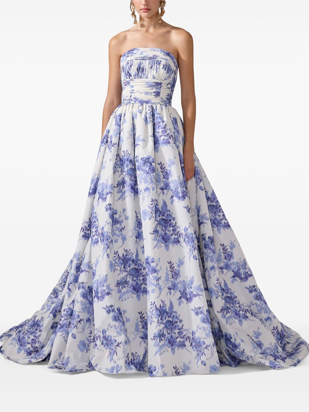 floral-print strapless gown - 2