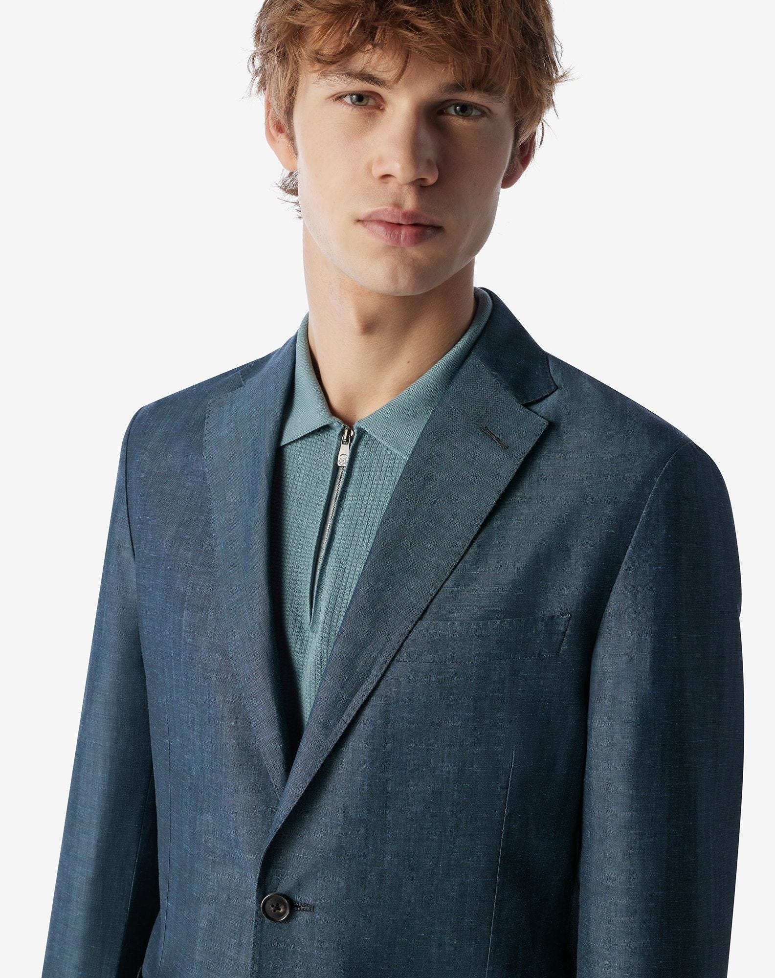 Teal blue wool and linen suit - 6