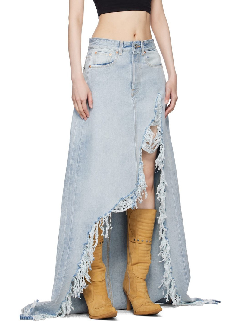 Blue Destroyed Denim Maxi Skirt 2