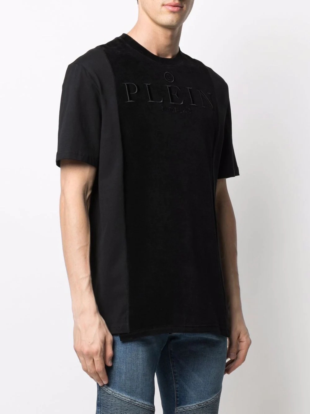 embroidered logo velvet T-shirt - 3