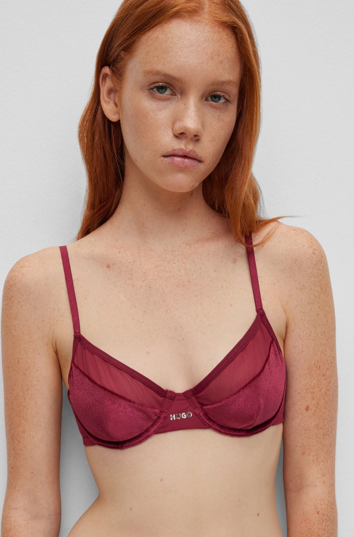 MIXED-MATERIAL UNDERWIRED BRA WITH FOIL LOGO - 4