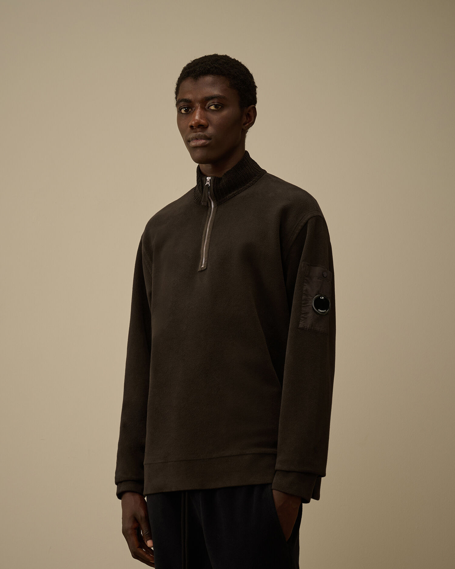 Brushed Emerized Diagonal Fleece Half Zip Lens Sweatshirt - 3