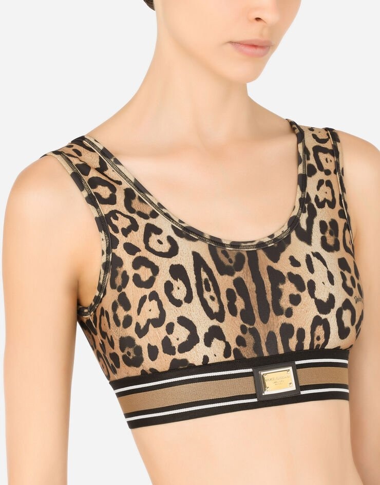 Leopard-print spandex/jersey crop top - 4