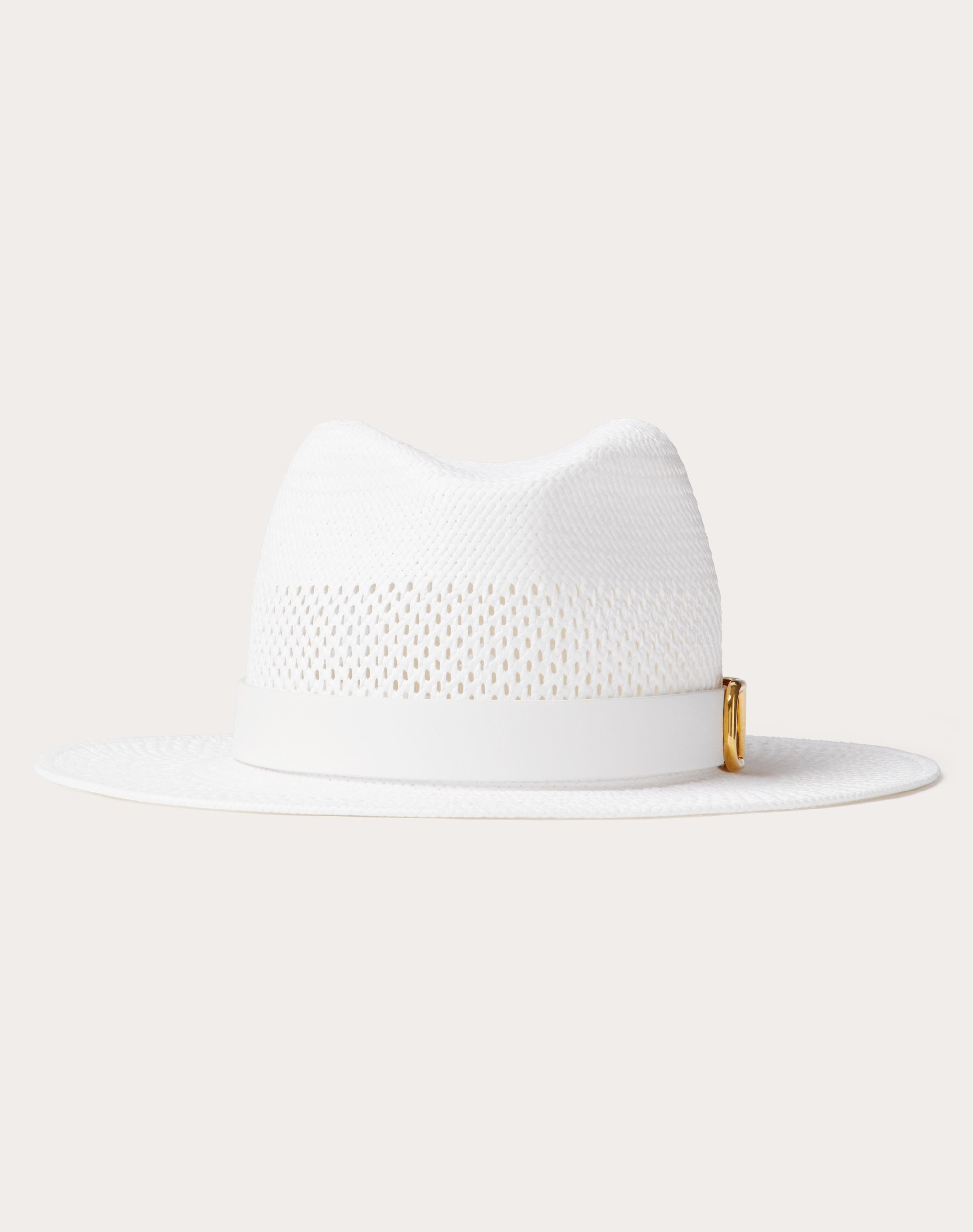 TEXTILE PAPER AND LEATHER VLOGO SIGNATURE FEDORA HAT - 1
