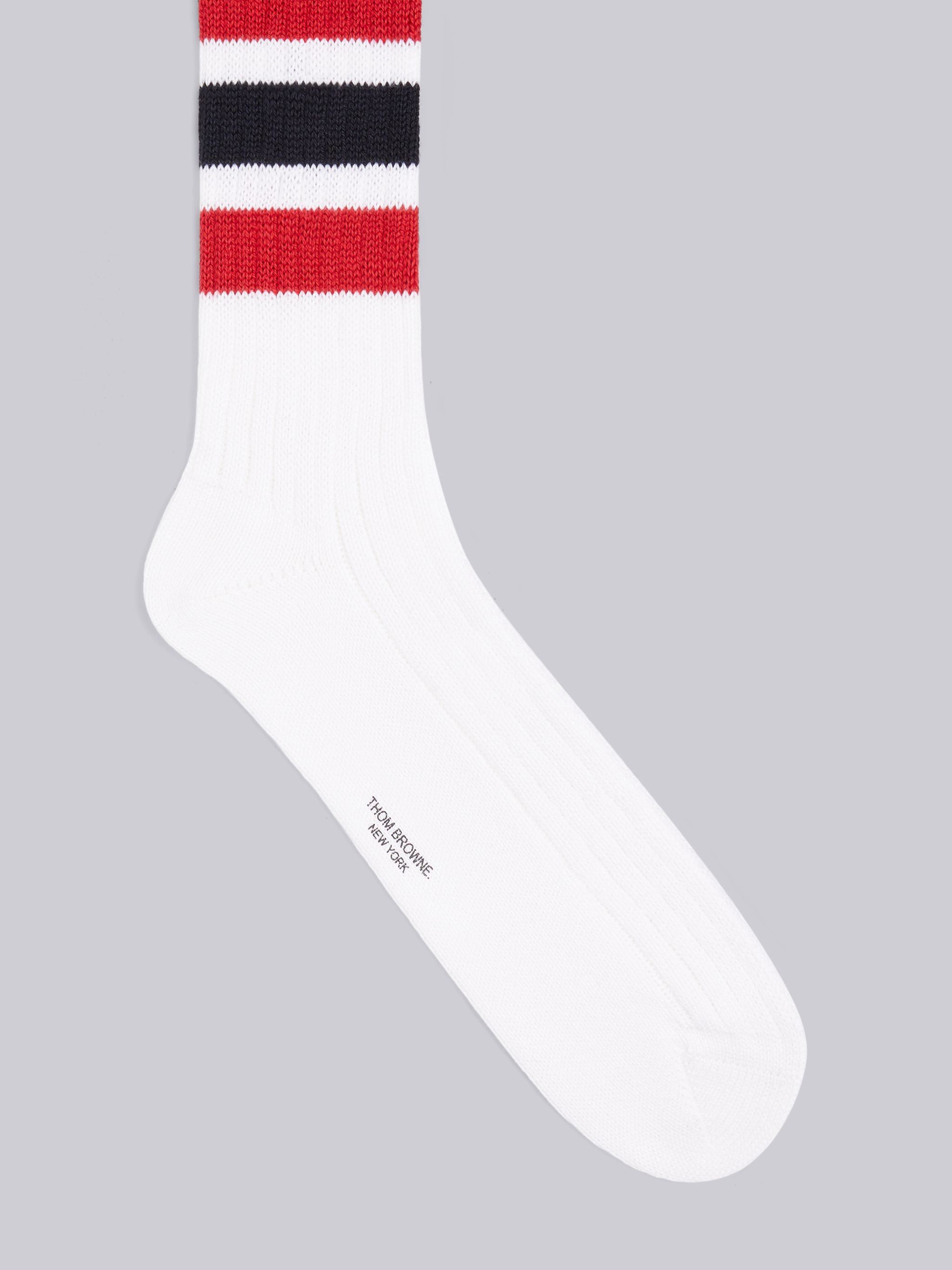 White Cotton Chunky Rib Mid-Calf 4-Bar Socks - 2