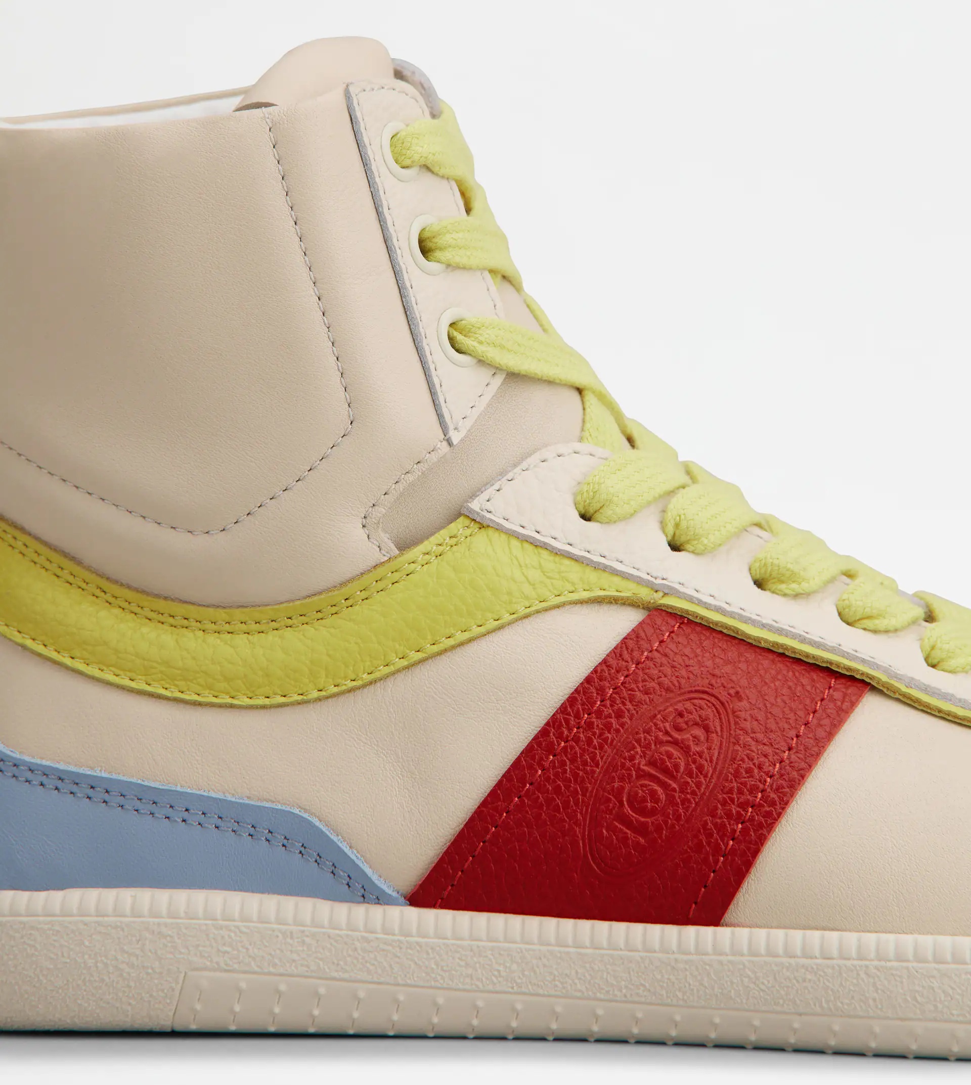 TOD'S TABS SNEAKERS HIGH-TOP IN LEATHER - BEIGE, RED, LIGHT BLUE - 5