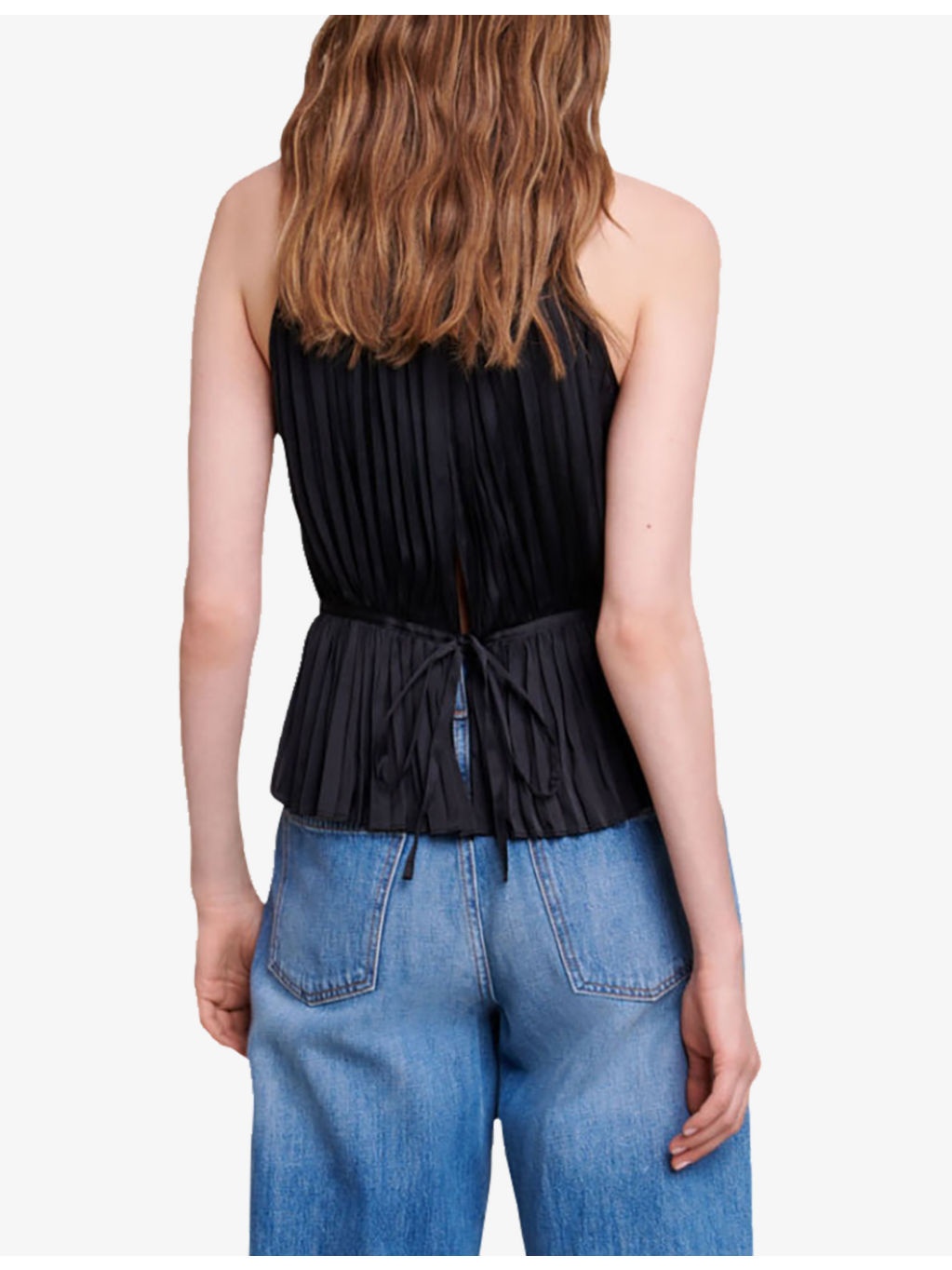 Leville halter-neck pleated satin top - 4