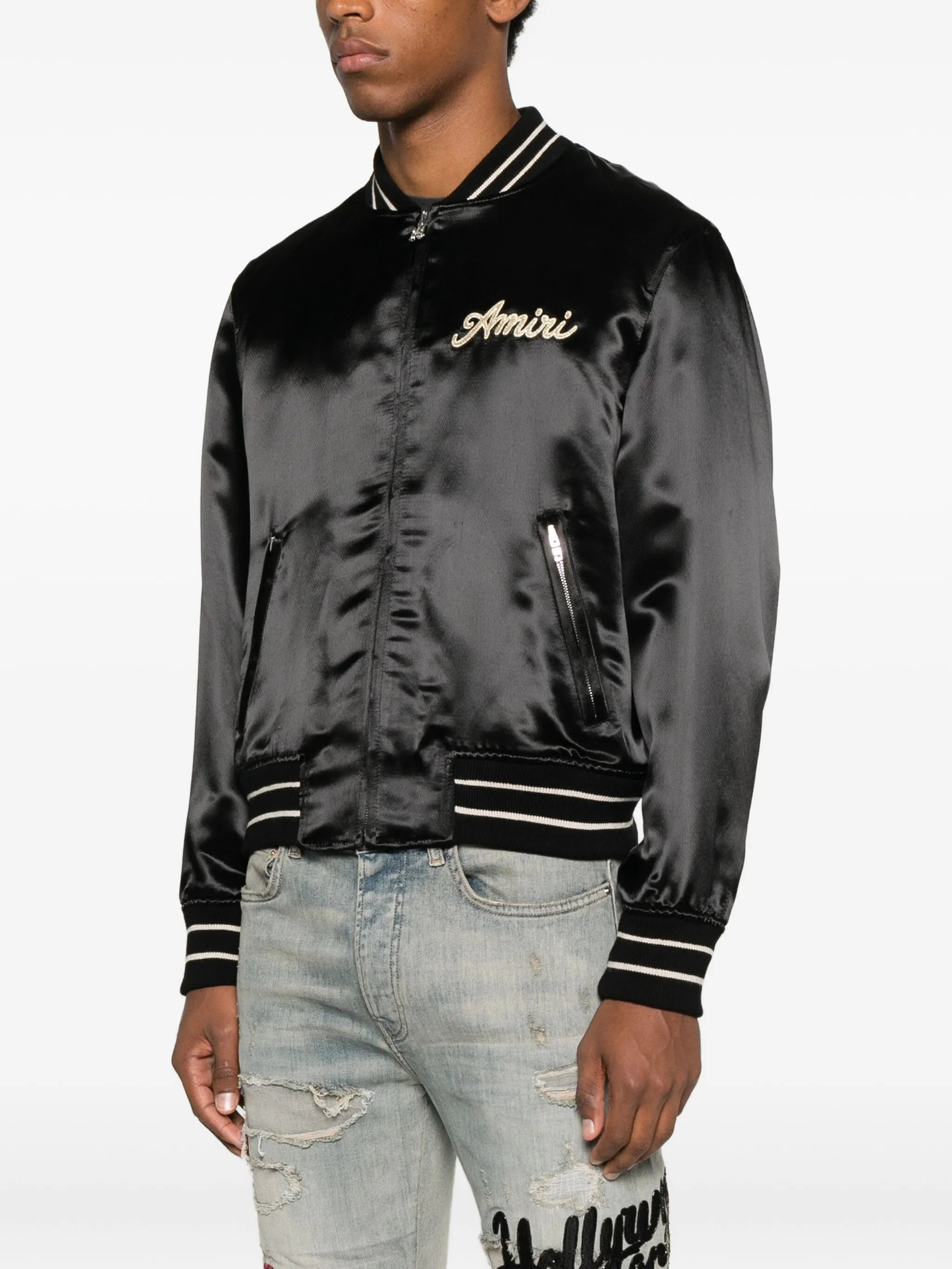 Amiri Embroidered Satin Bomber Jacket - 3