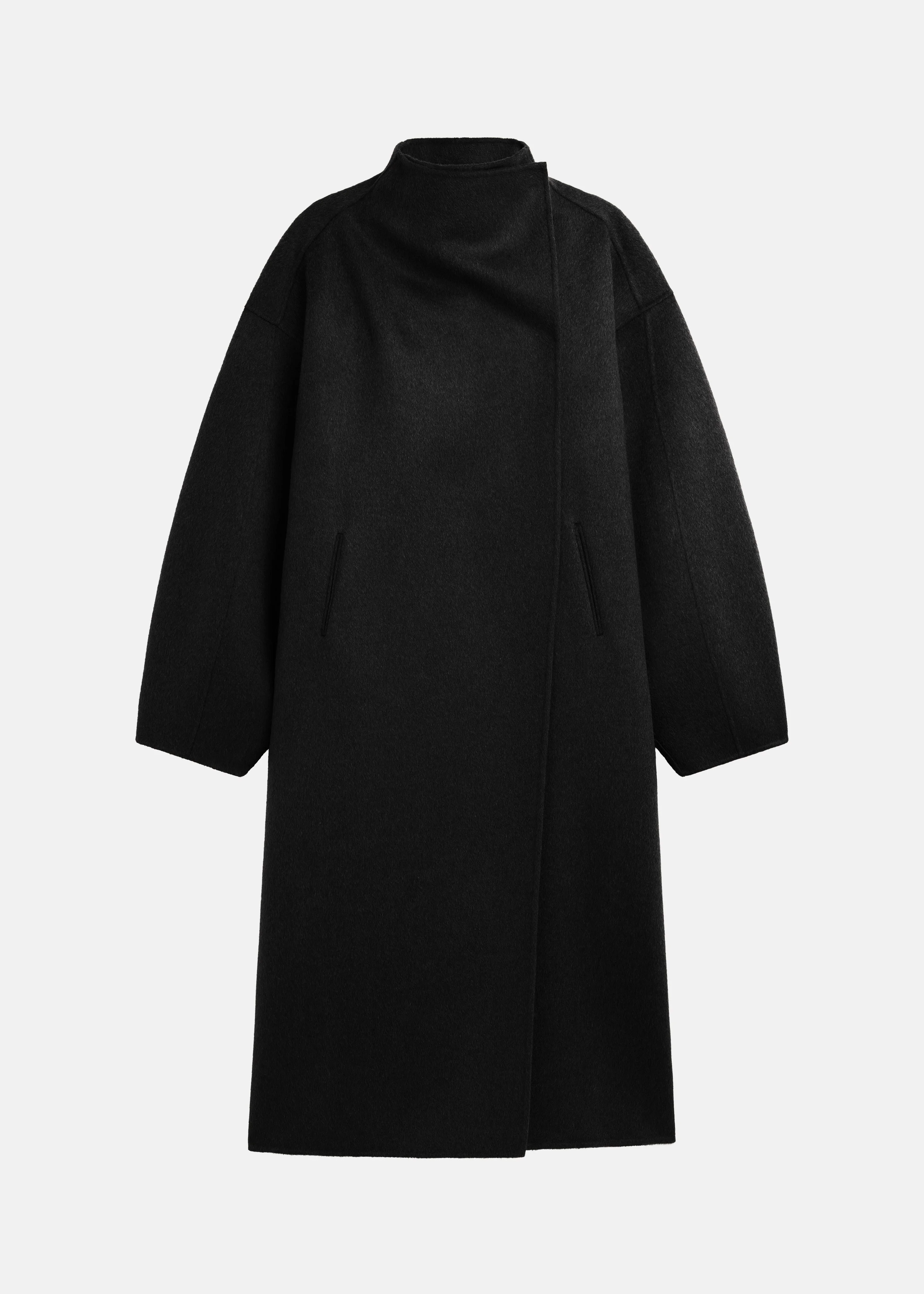 Leroy Funnel Neck Wool Coat - Black - 1
