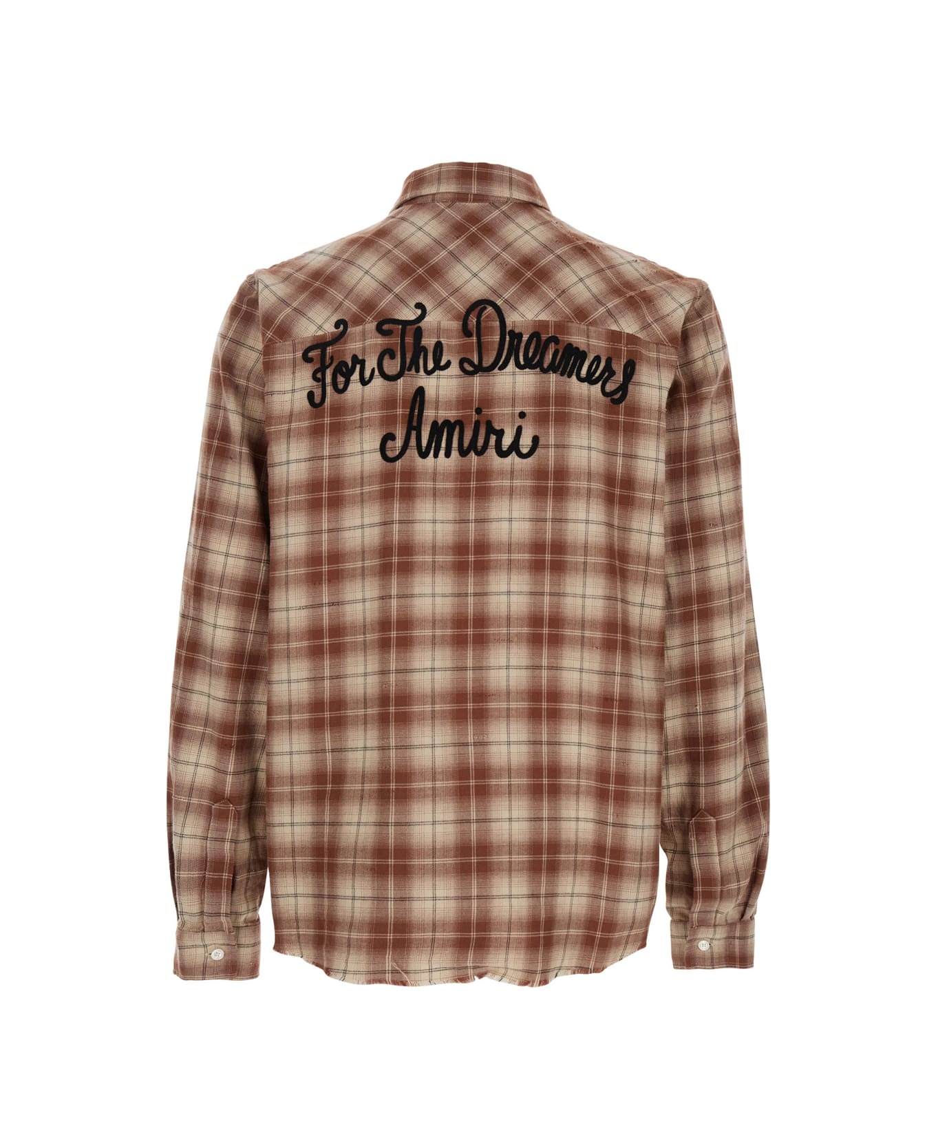 'shotgun' Beige Shirt With Logo Print On Front And Rear And All-over Check Motif In Cotton Man - 2