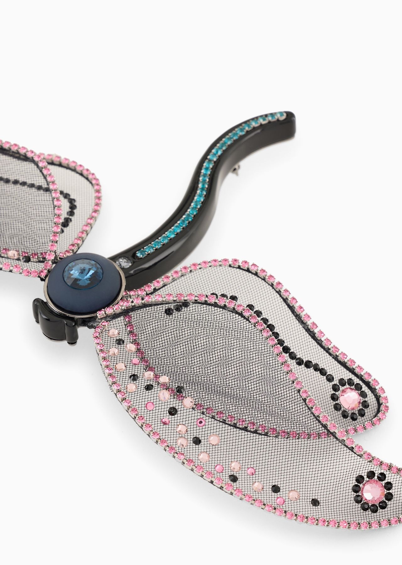 Dragonfly-shaped brooch in tulle and resin with Swarovski crystals - 2
