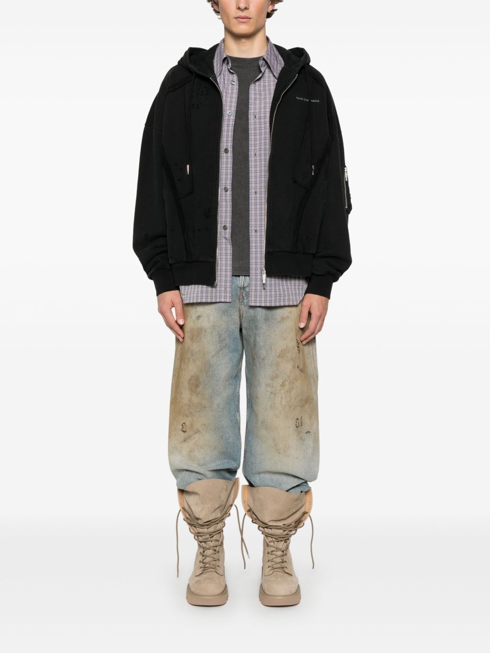 distressed zip-up hoodie - 2