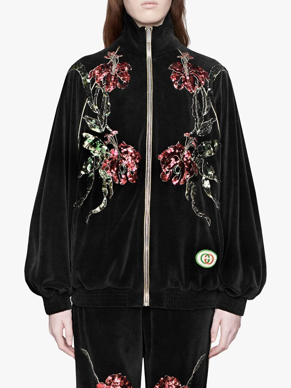 Chenille jacket with floral patches - 3