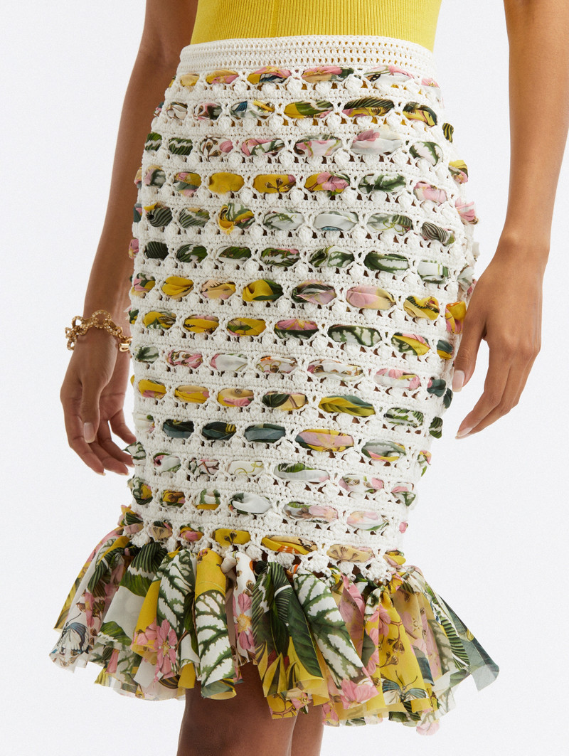 Oscar de la Renta CHIFFON WOVEN CROCHET KNIT SKIRT outlook