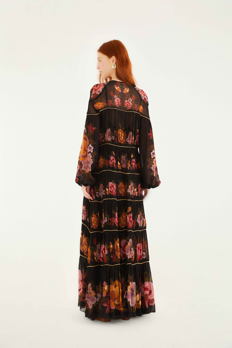 Black Chenille Flowers Long Sleeve Midi Dress 4