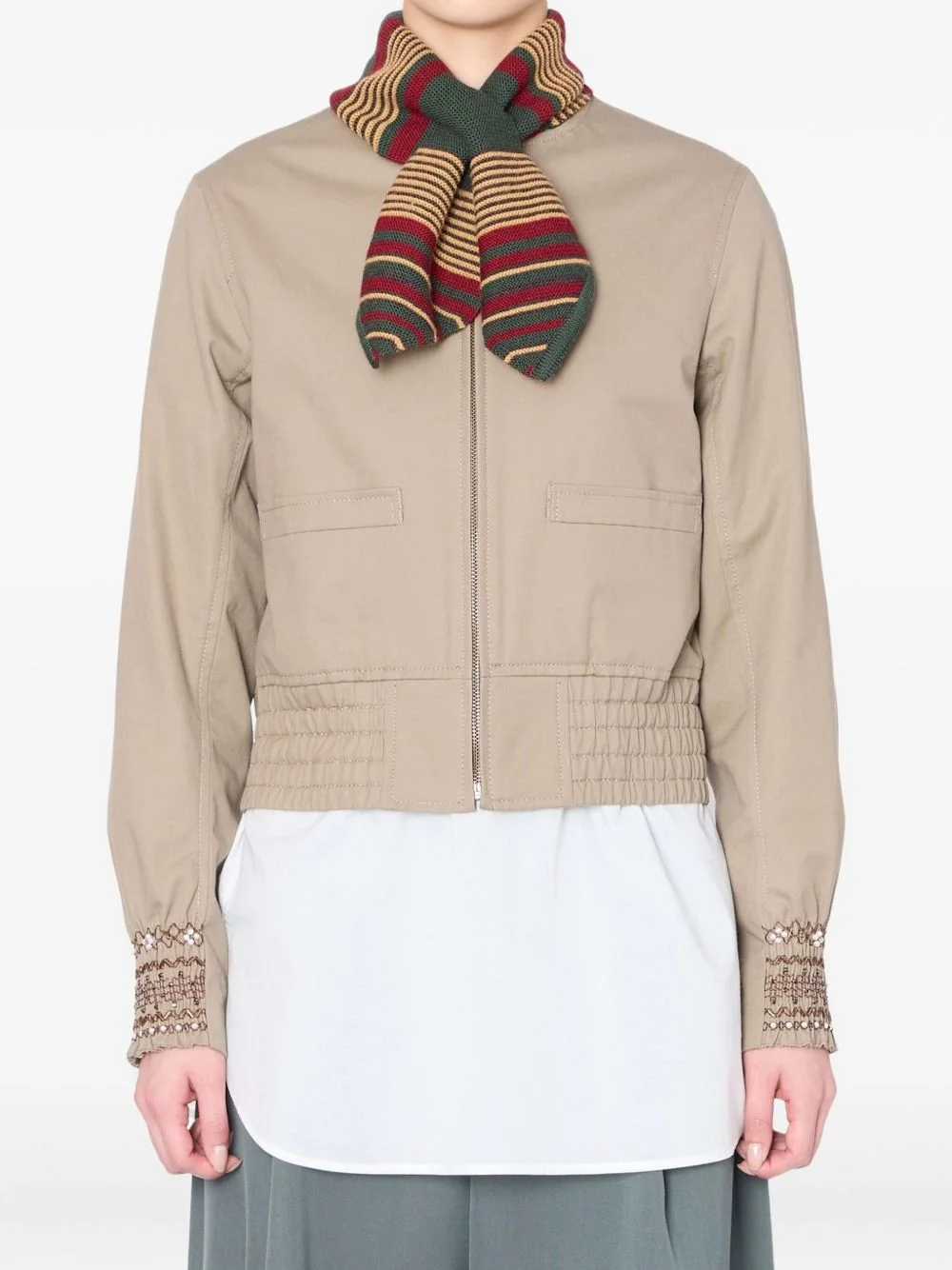 beaded-cuff cropped jacket - 1