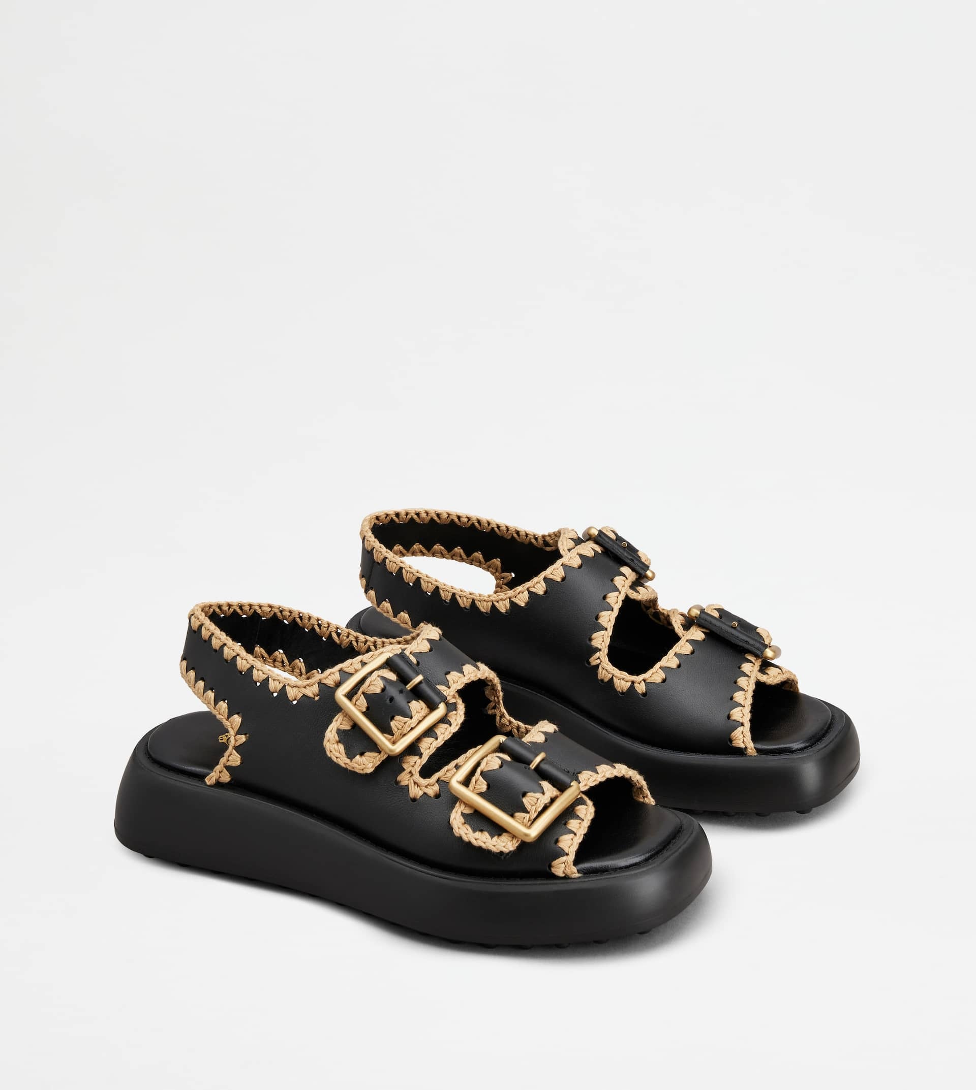 DOUBLE STRAP SANDALS IN LEATHER - BLACK - 3