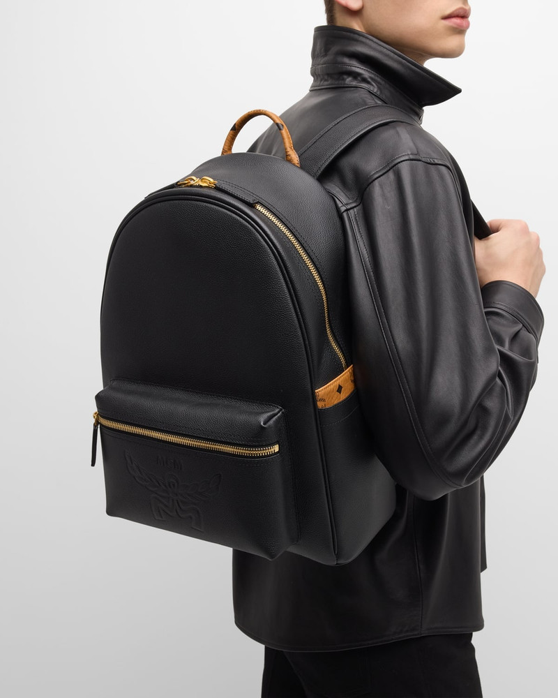 MCM Men's Stark Embossed Logo Leather Backpack outlook