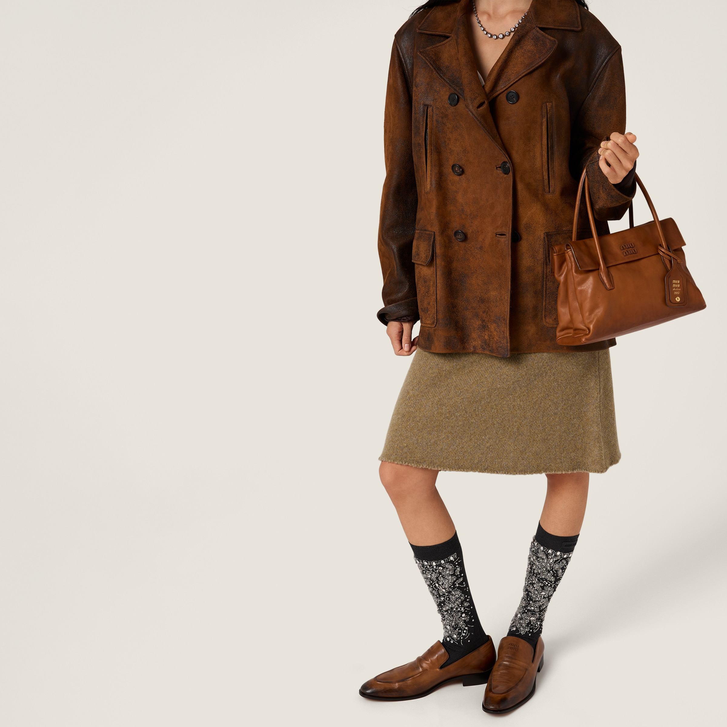 Double-breasted waxed suede caban jacket - 4