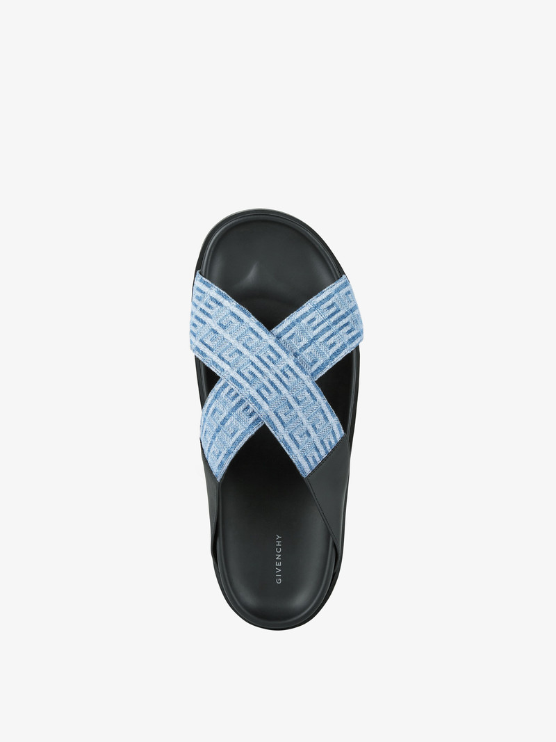 G PLAGE FLAT SANDALS WITH CROSSED STRAPS IN 4G DENIM 4