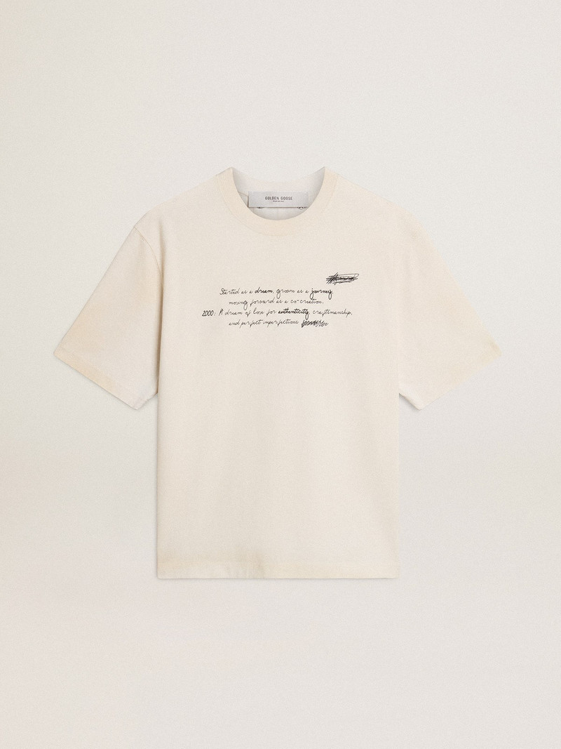 Worn-white unisex T-shirt with printed lettering 1