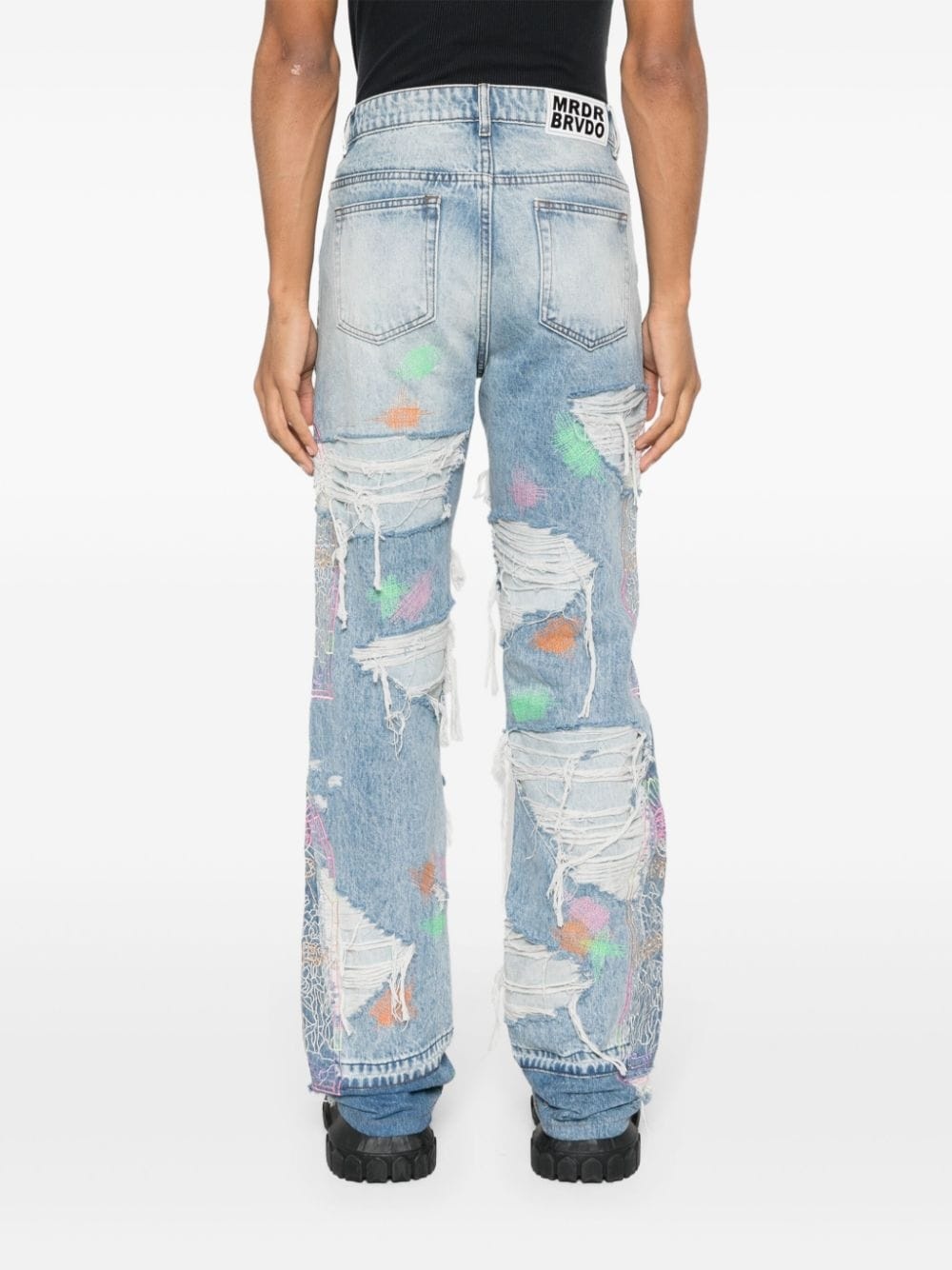 Technicolor-embroidered straight jeans - 4