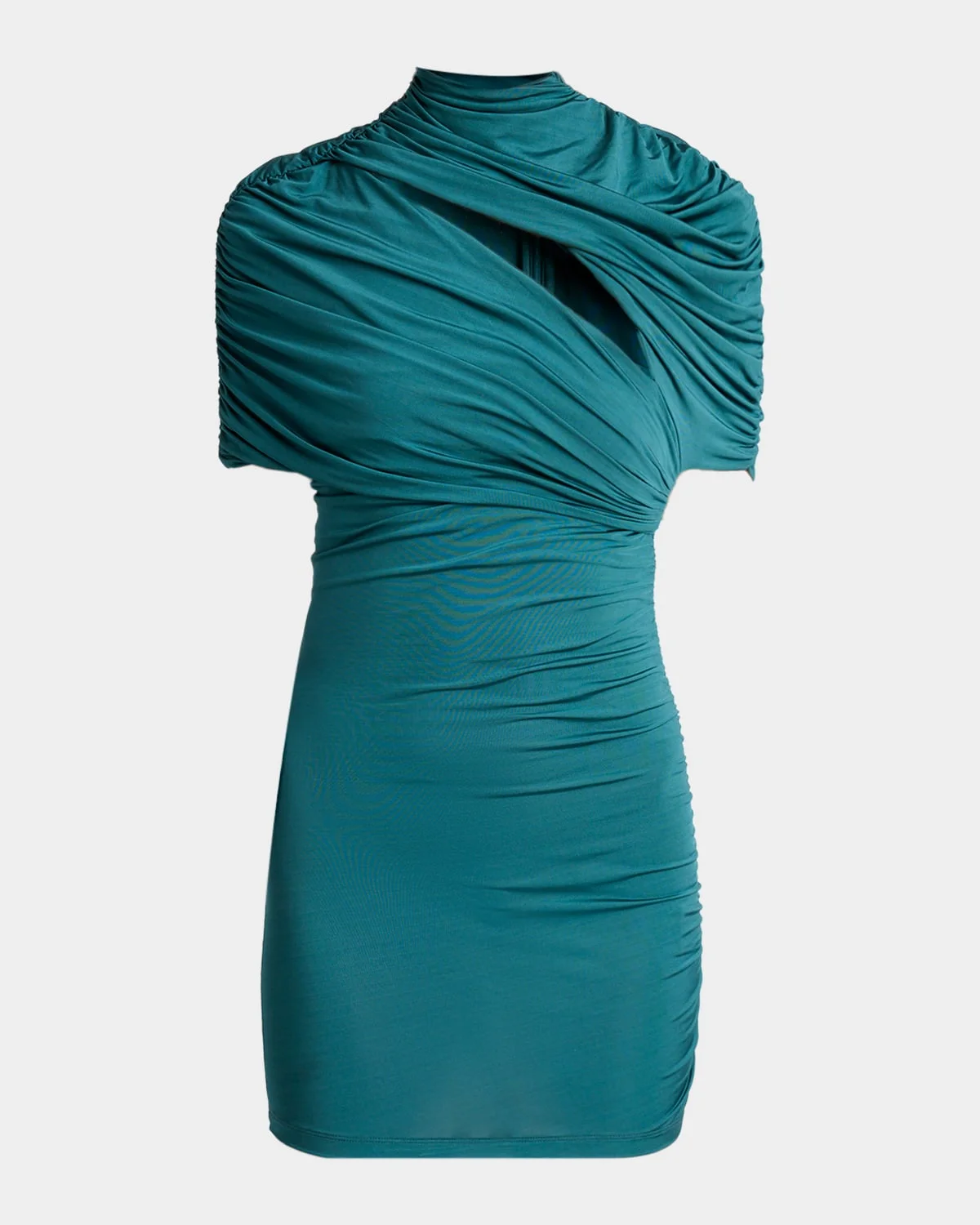 Short-Sleeve Fluid Jersey Ruched Mini Dress - 1