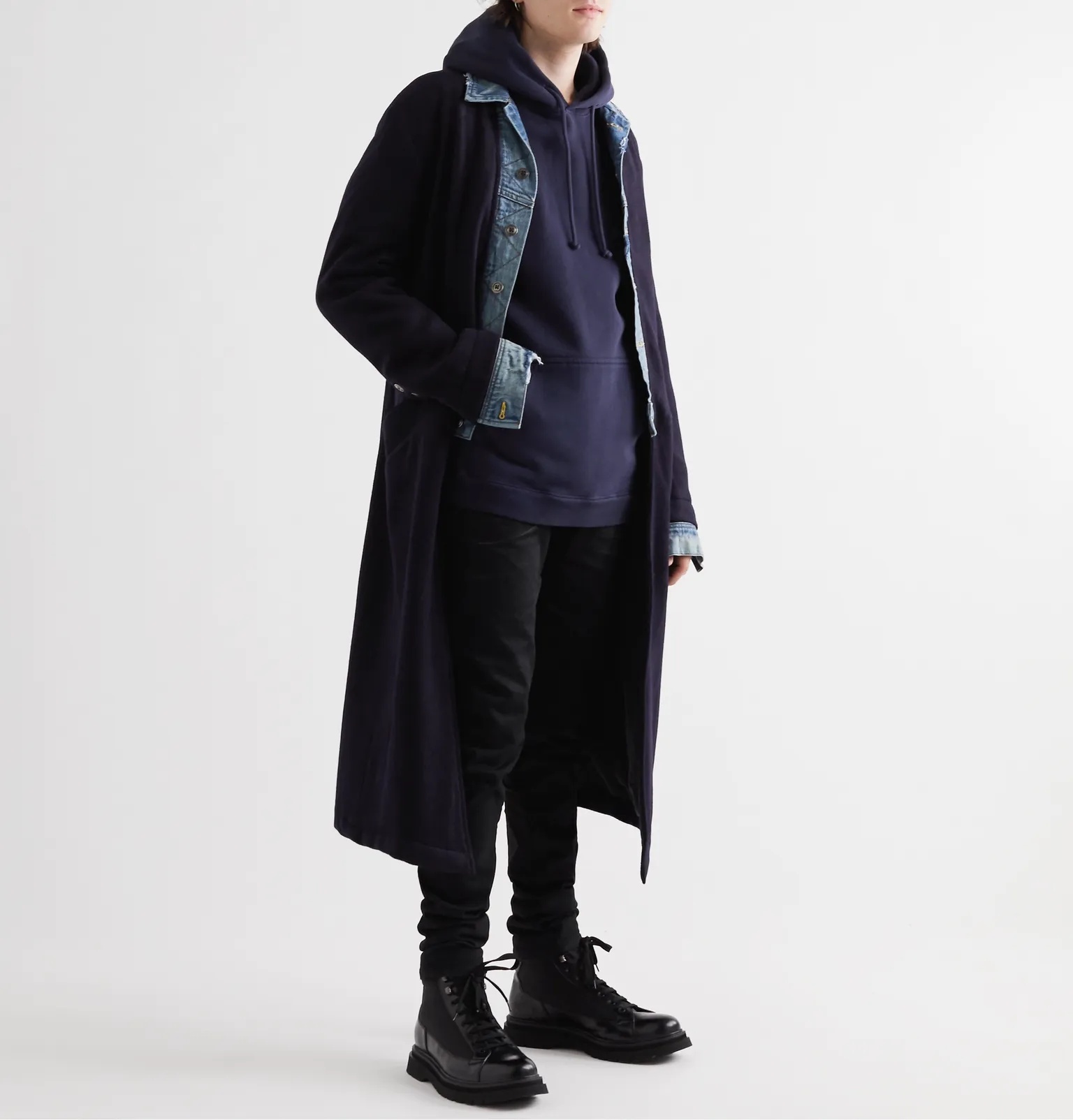 Layered Denim-Panelled Cashmere-Blend Coat - 2