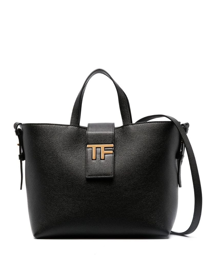 logo-plaque leather tote bag - 1