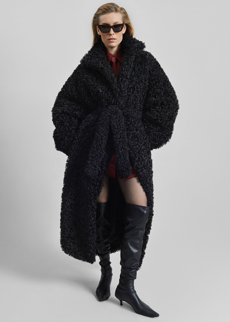 Ravello Faux Shearling Robe Coat - Black 7