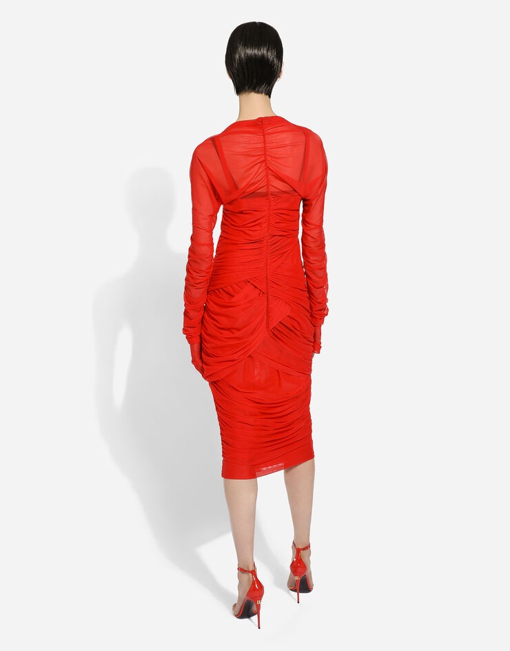 Tulle draped calf-length dress - 4