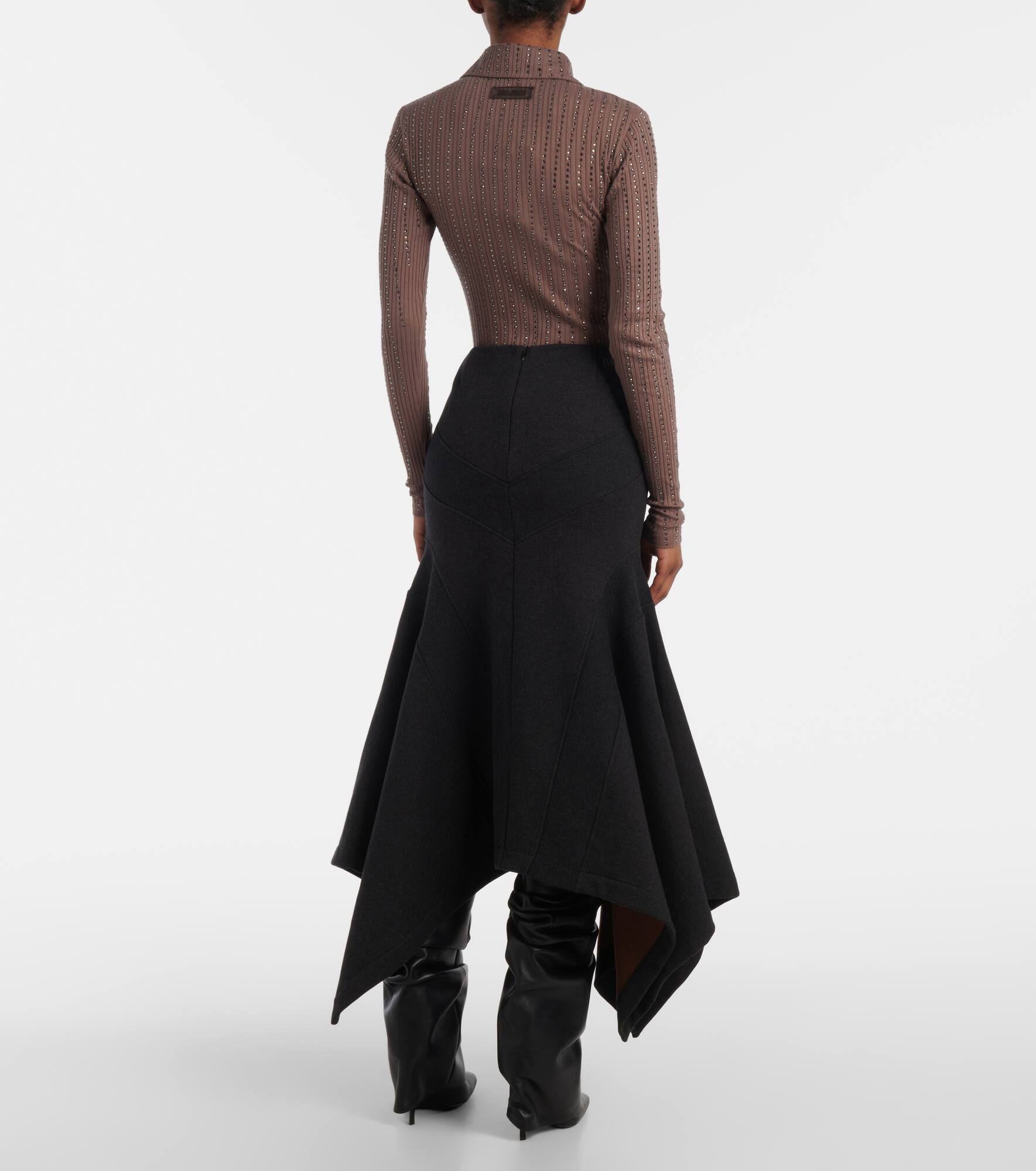 Asymmetric cotton midi skirt - 3