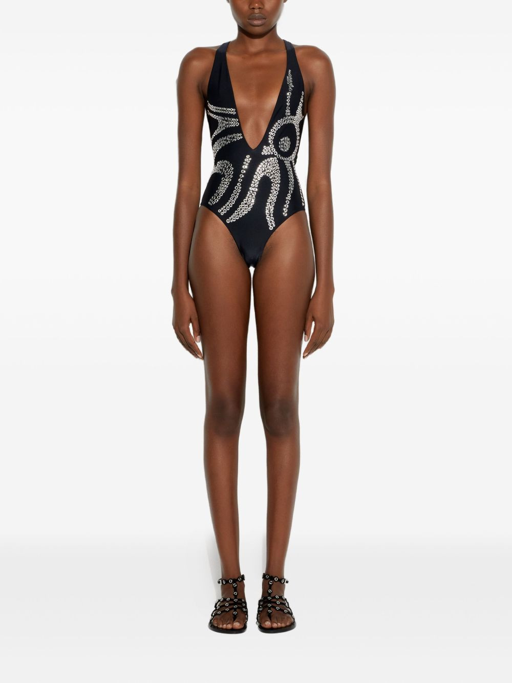 embellished cross-back swimsuit - 2