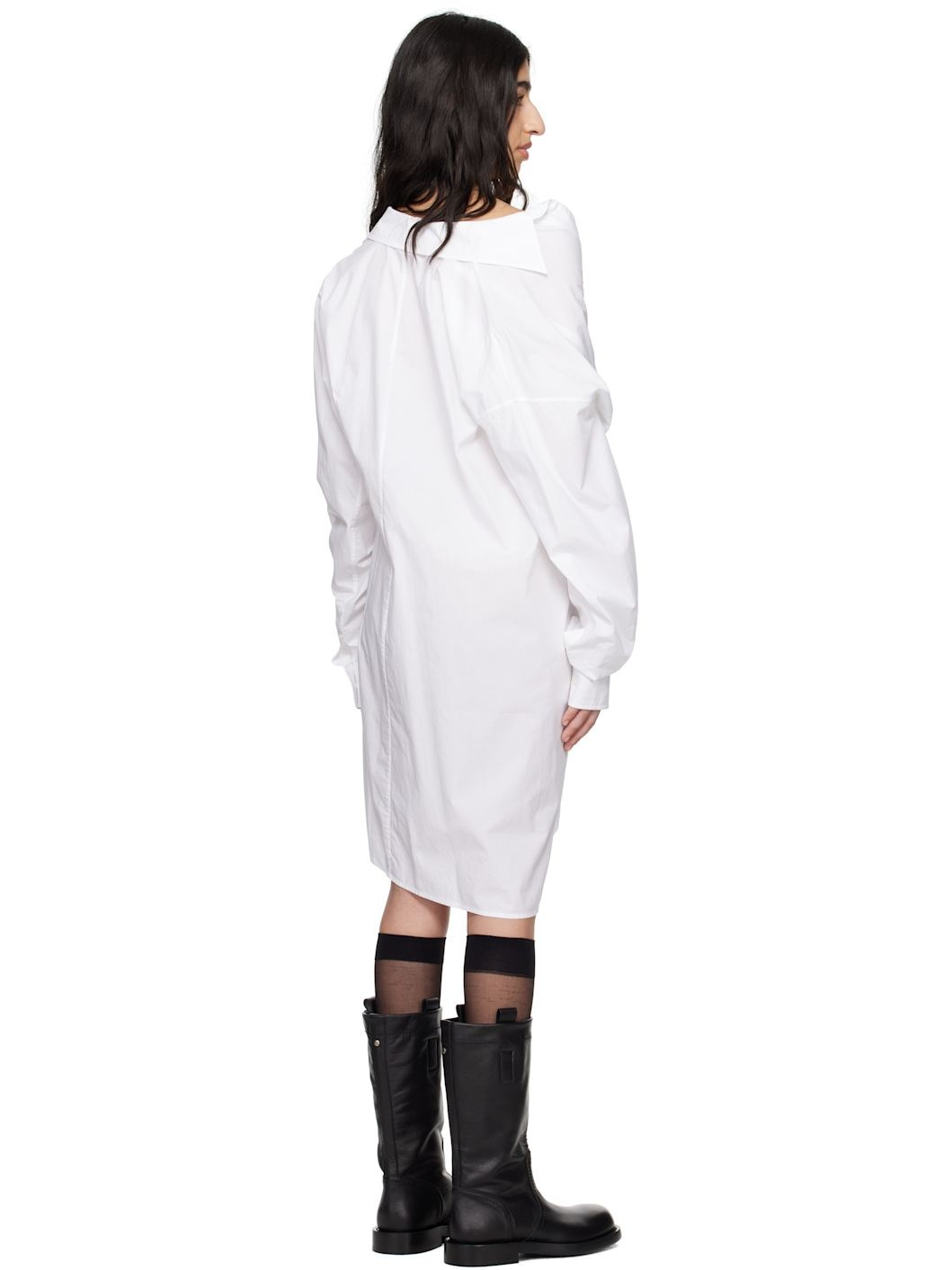 White Halina Dropped Shoulder Shirt Minidress - 3
