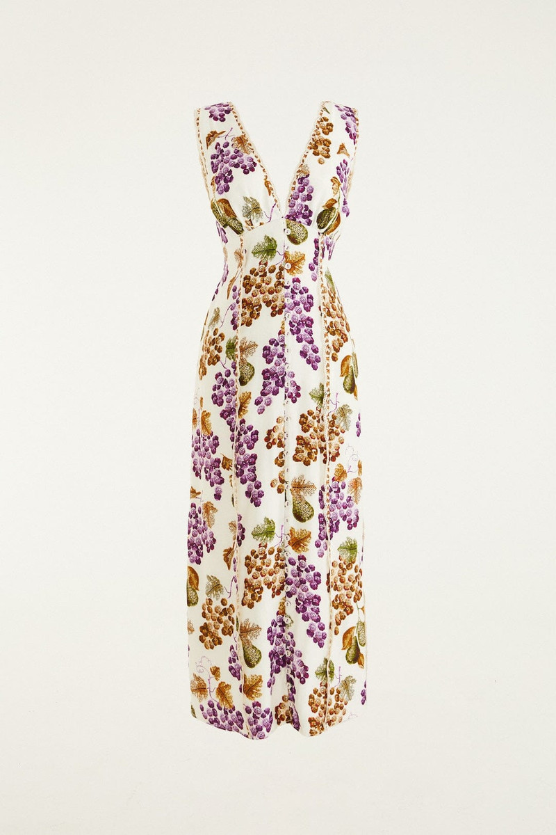 Cream Grape Garden Lenzing Ecovero Viscose Midi Dress 5