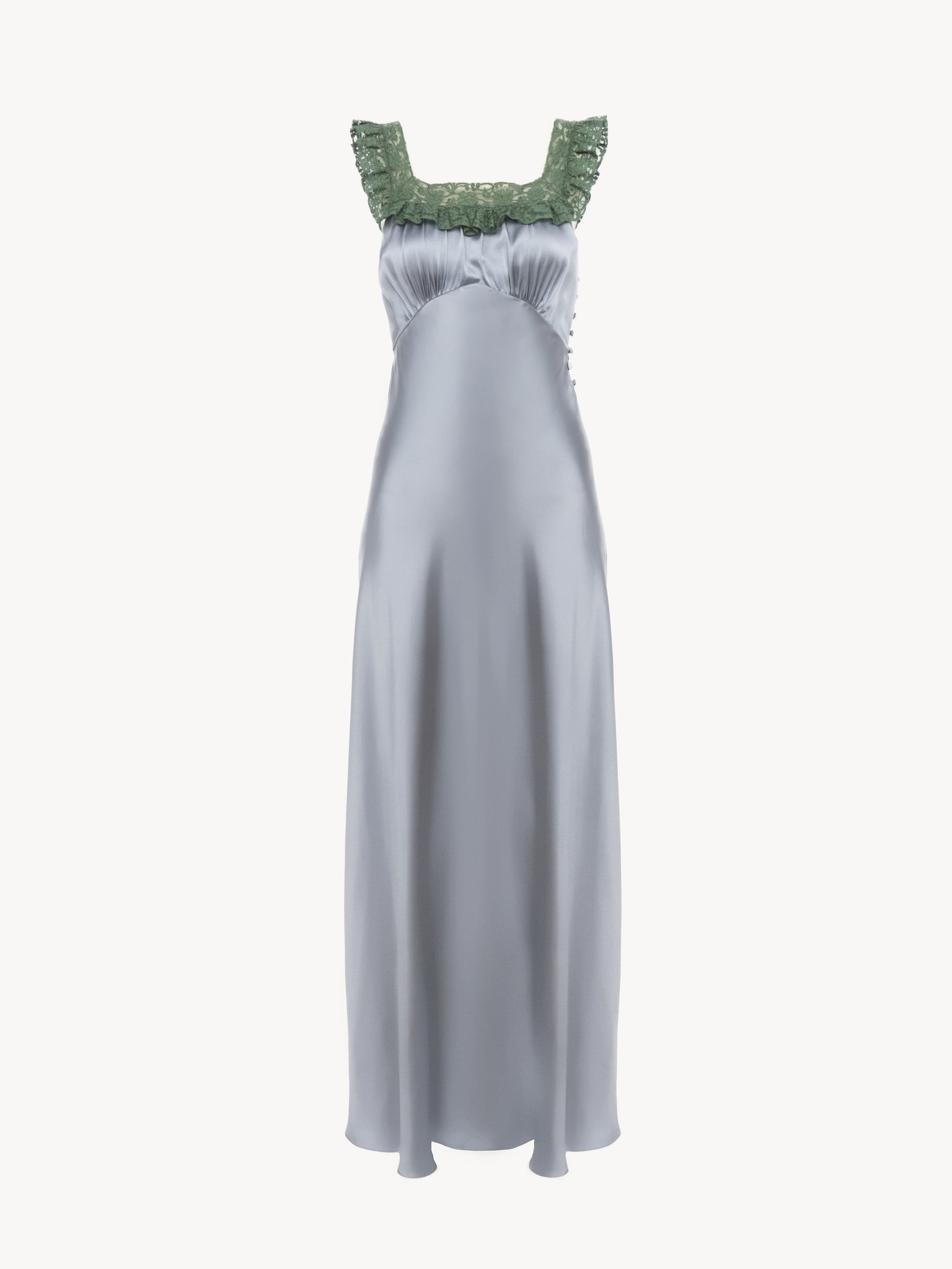 SLEEVELESS COLUMN DRESS IN WASHED SILK SATIN & LACE - 2