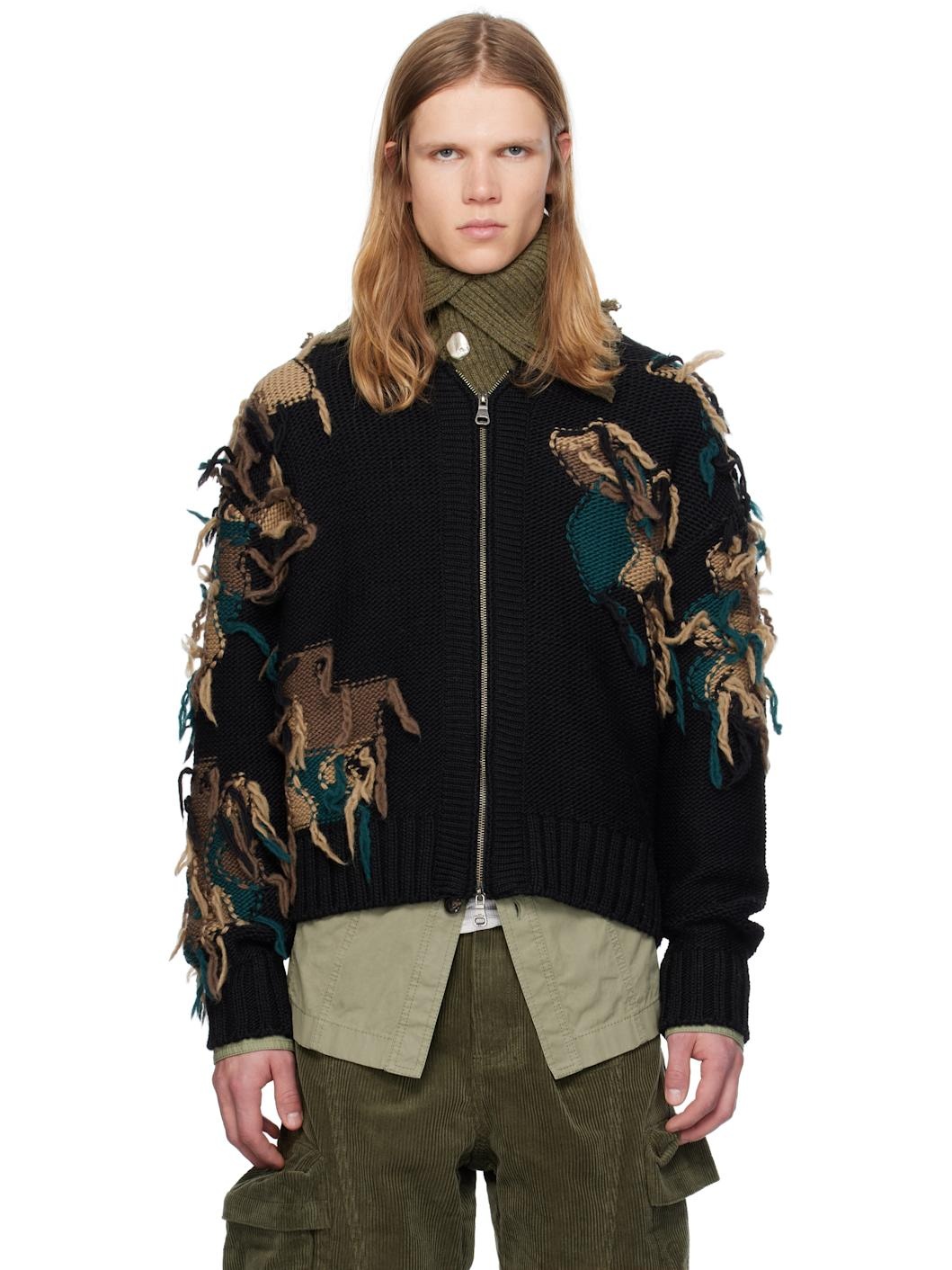 Black New Camouflage Zip-Up Cardigan - 1