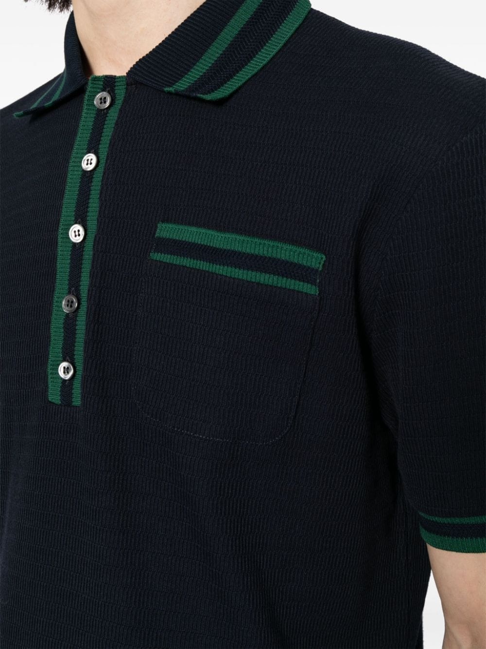 Pointelle cotton knit polo shirt - 5